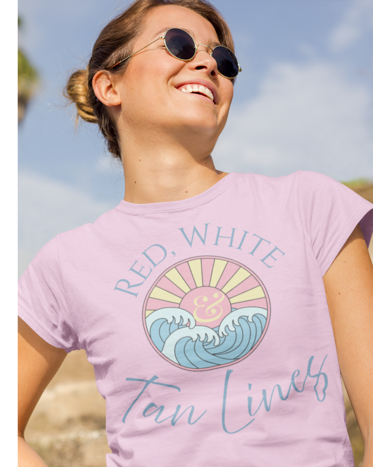 Red, White & Tan Lines Patriotic Beach T-Shirt | Coastal Summer Graphic Tee | Americana Vacation Shirt