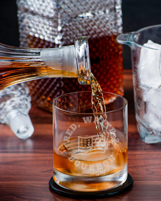 Red, White & Bourbon Etched Whiskey Glass