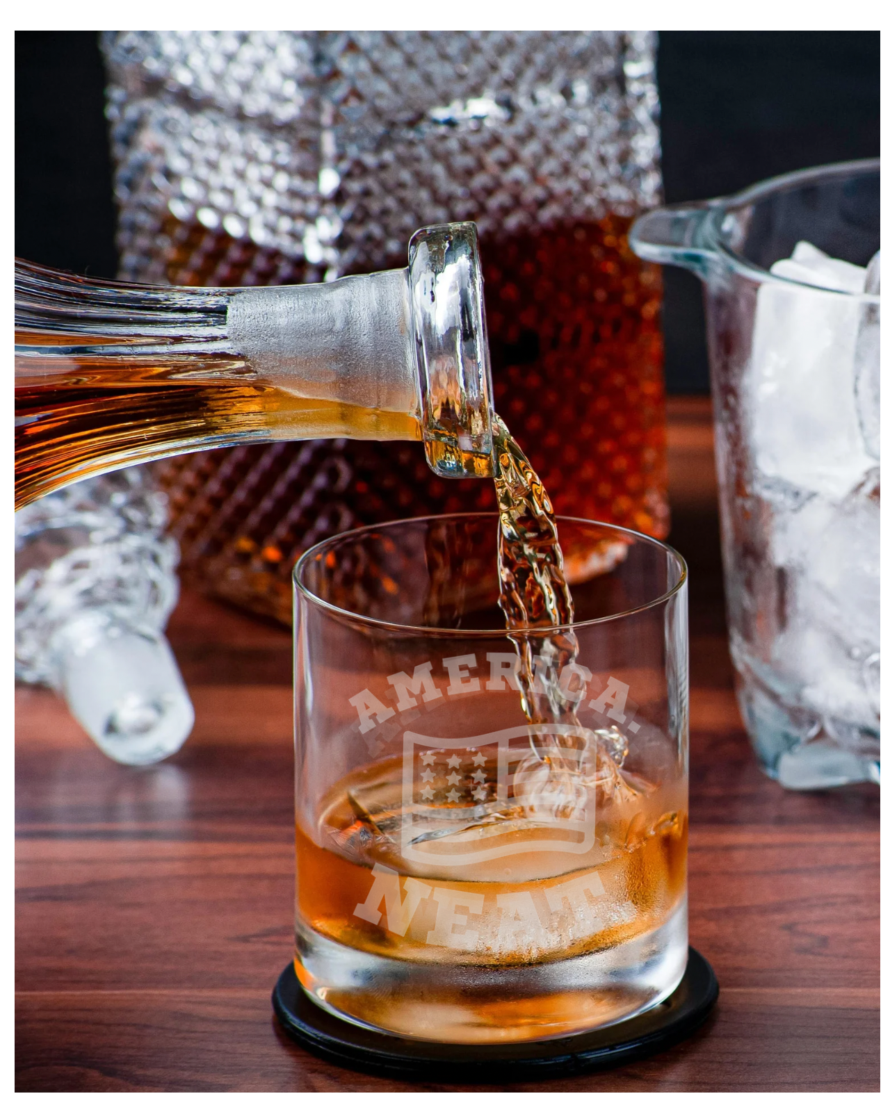America. Neat Etched Whiskey Glass