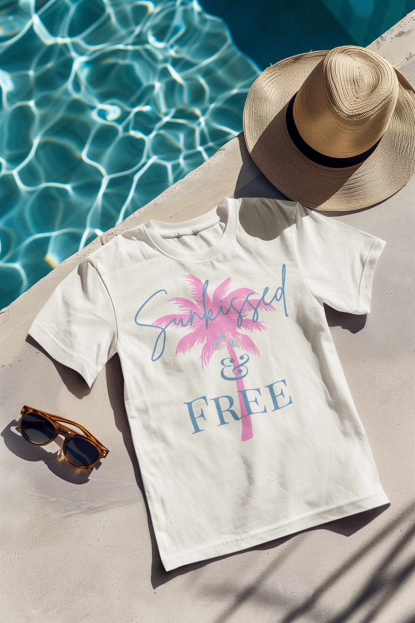 Sunkissed & Free Coastal Patriotic T-Shirt | Beach Graphic Tee | Summer Americana Shirt